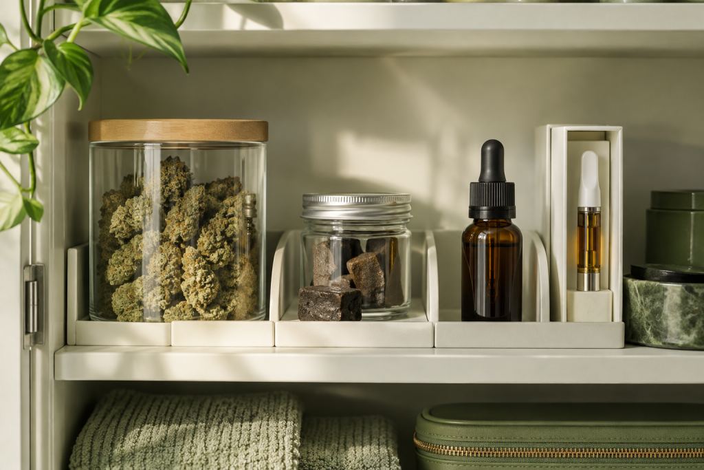 Getrennte Lagerbereiche für CBD Blüten, Hash, Öl und Vape-Produkte
