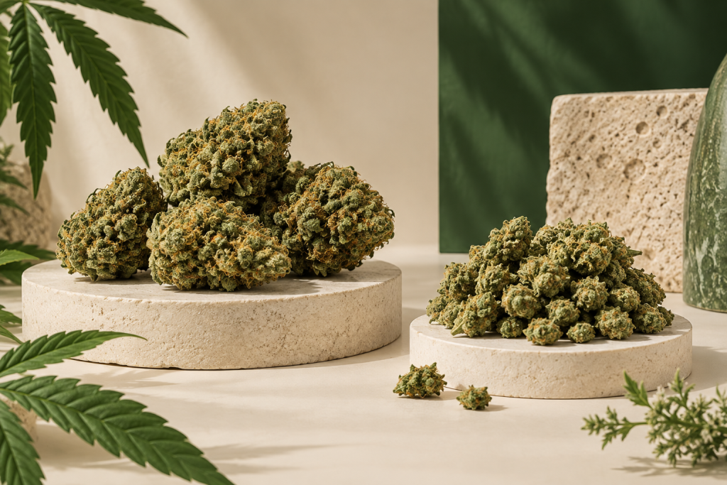 Vergleich von mittelgroßen CBG Buds und Small Buds