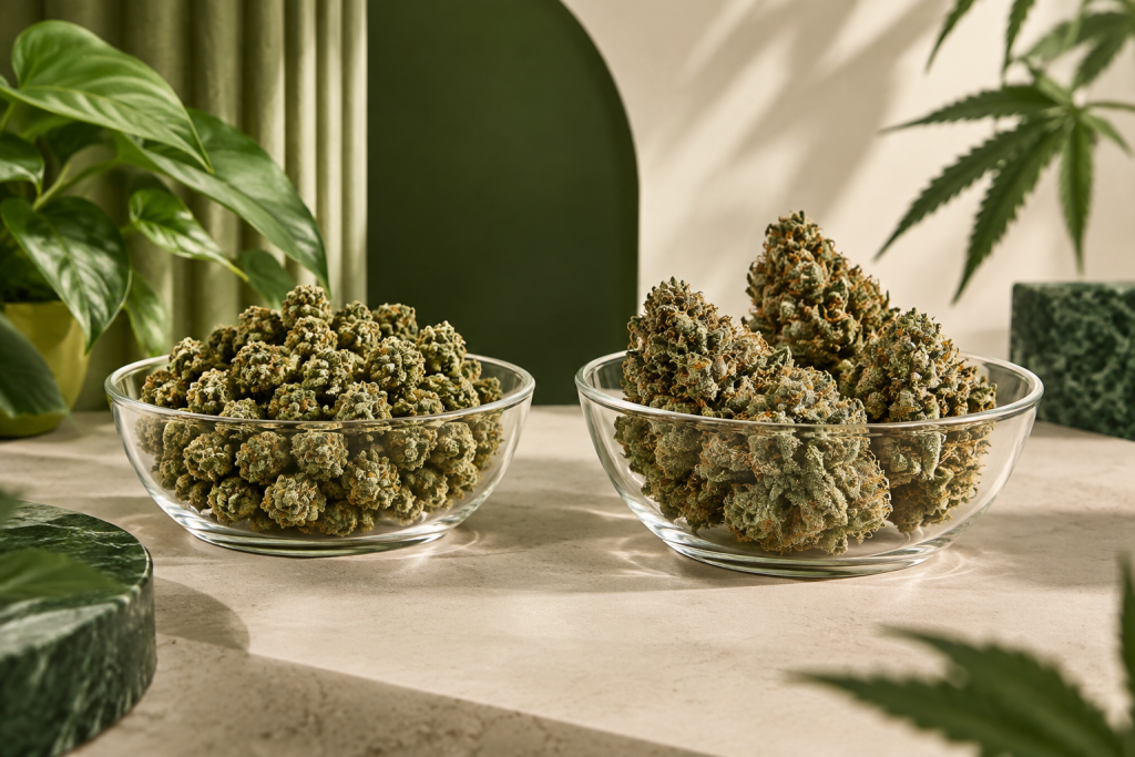 Vergleich zwischen CBN Popcorn Buds und größeren Blüten