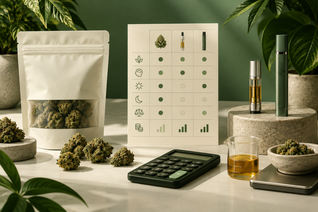 Entscheidung zwischen CBN Blüten und CBD-CBN Kartusche anhand von Produktdaten