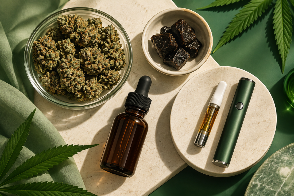 Verschiedene Produktformen für Cannabinoidangaben im direkten Überblick