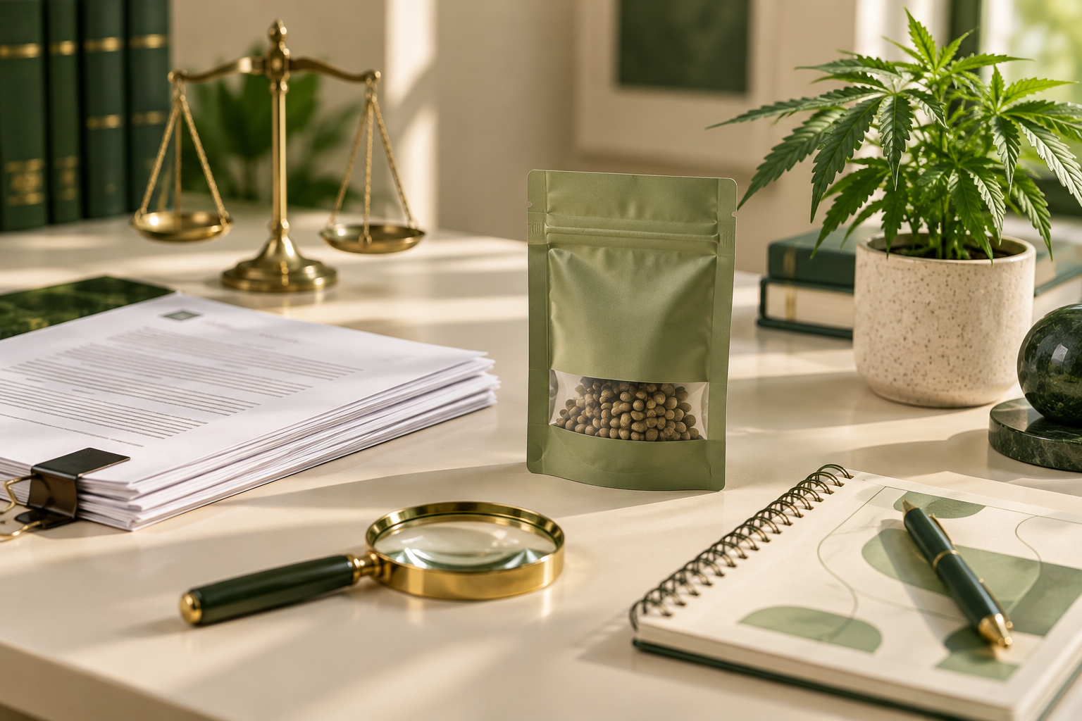 Unterlagen und Cannabissamen als Symbol für die rechtliche Einordnung in Deutschland