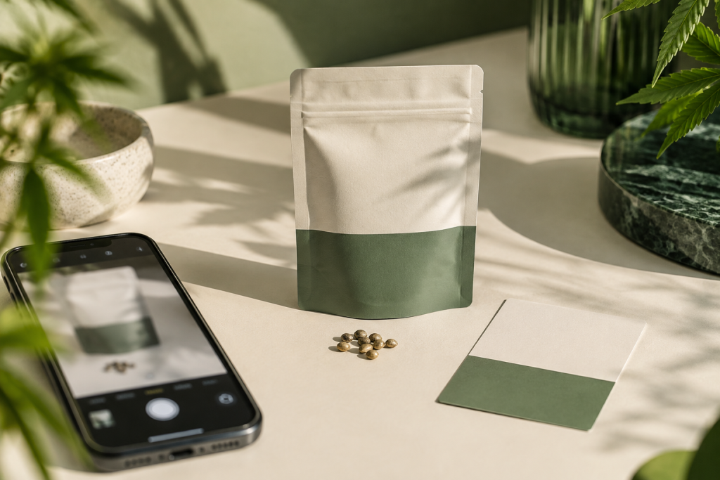 Ungeöffnete Cannabis-Samenpackung bei der Dokumentation vor dem Öffnen