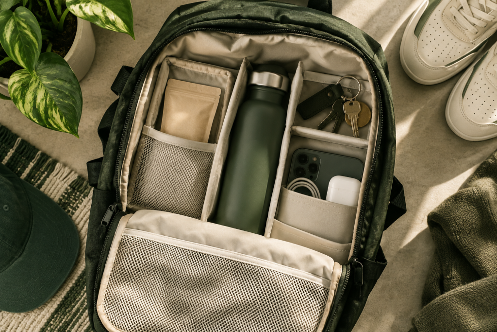 Getrennte Transportzone im Rucksack für eine Samenpackung