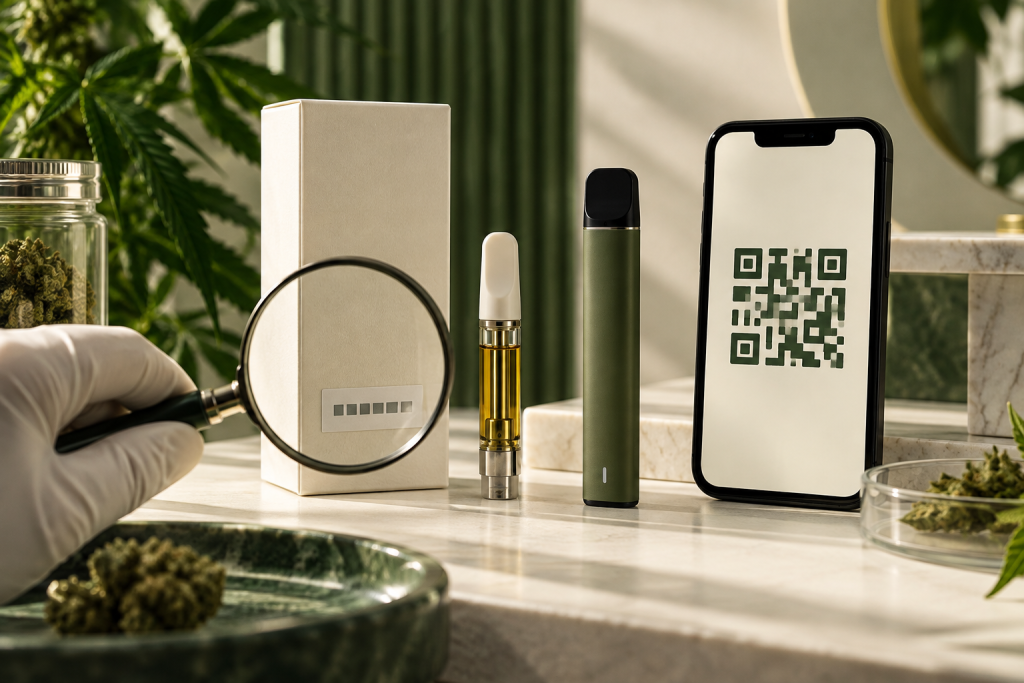 Transparenzprüfung bei CBD Vapes mit Verpackung und Analysezugang