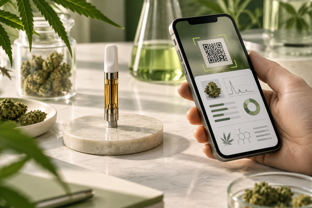 Kartusche und digitaler Analysebericht beim Chargenabgleich