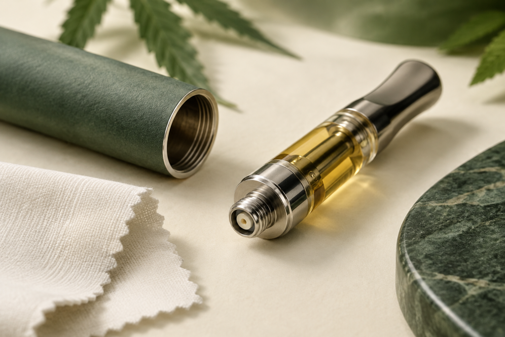 Trockene Kontaktfläche und geschütztes Gewinde einer CBD-Kartusche