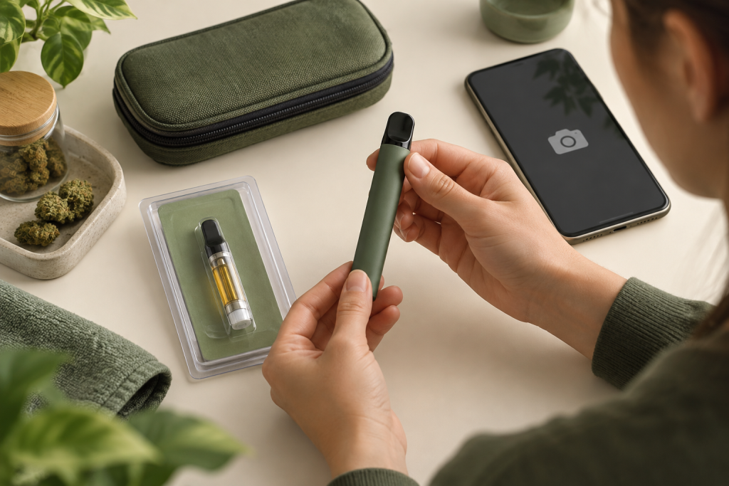 Rückkehrkontrolle von CBD-Kartusche und Einweg-Vape nach dem Transport