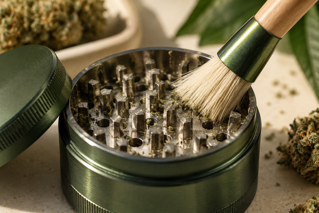 Weiche Bürste reinigt die Zähne eines Metall-Grinders