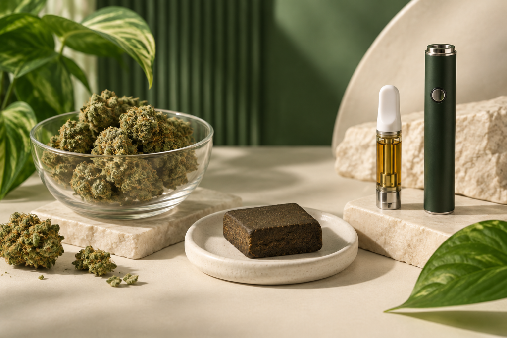 Blüten, Hash und Kartusche als unterschiedliche Terpenkontexte